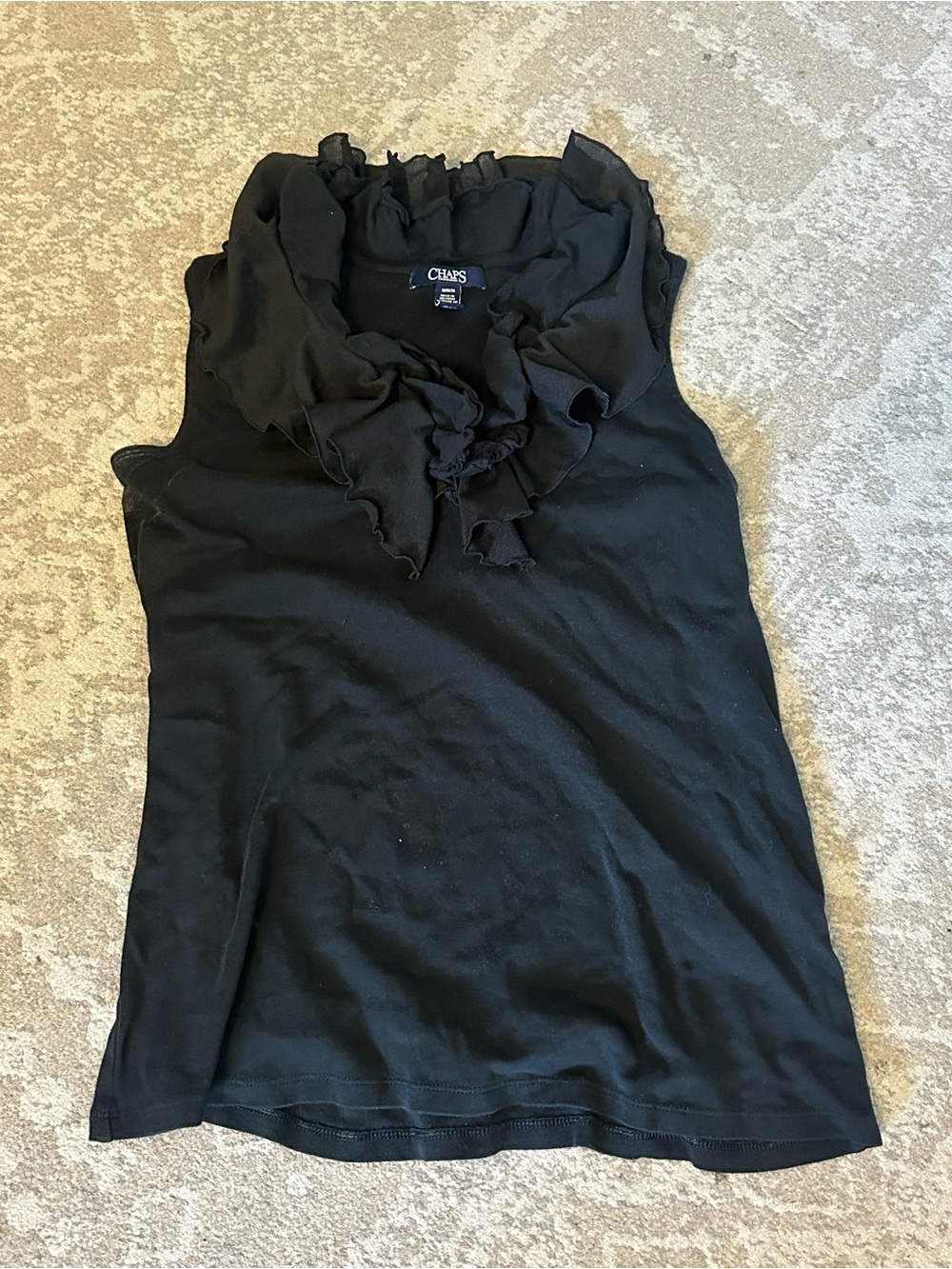 Chaps Black Ruffle Neck Sleeveless Camisole